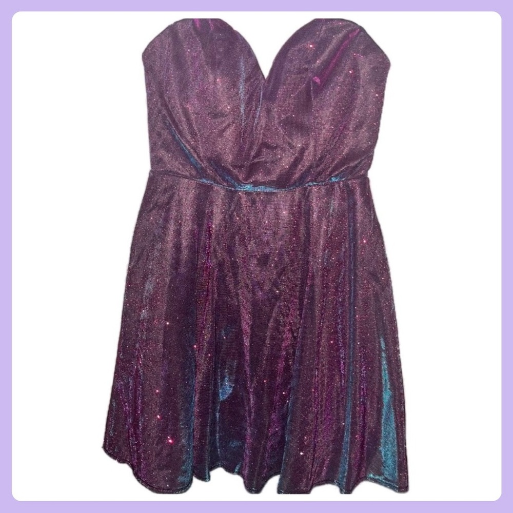 Purple & Blue Glitter Strapless Mini Dress